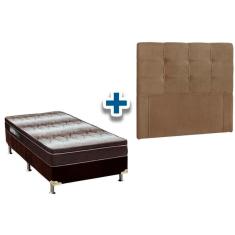 Cama Box Solteiro CRC + Colchão Ortopédico Light Ortobom + Cabeceira Clean Suede Bege