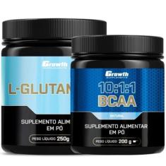 Glutamina Pura 250g + Bcaa 10:1:1 200g em Pó Growth, Limão