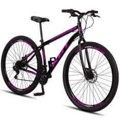 Bicicleta Aro 29 Aço Carbono KGT Freios A Disco 21 Vel - Preto e Rosa - Unissex-Unissex