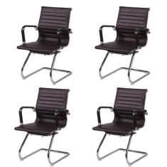 Kit 4 Cadeiras Escritório Interlocutor Fixa Esteirinha material sintét