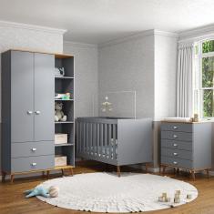 Guarda-Roupa Bartira Ternura com 5 Nichos, 2 Portas, 2 Gavetas + Cômoda Ternura com 5 Gavetas + Berço Móveis Estrela Ternura