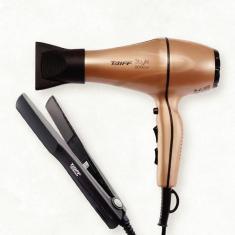 Secador de Cabelos Taiff Style Motor AC Profissional 2000W - Cobre + Prancha Clássica Cerâmica 180°C - Preta