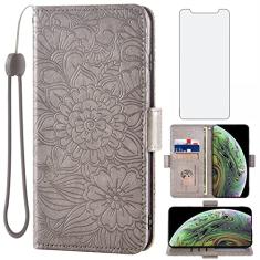 Capa carteira compatível com iPhone Xs Max, protetor de tela de vidro temperado, suporte para cartão, acessórios de celular, capa para celular para i X XR Xsmax 10x SX Xmax 10xs 10s 10 Plus Xmaxs