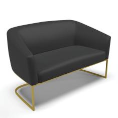 Sofá Namoradeira 2 Lugares Base Industrial Dourado Stella Corino Preto D03 - D'rossi