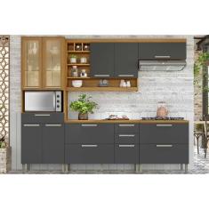 Cozinha Modulada Completa Burguesa Premium 5 Peças 2 Aéreos + 2 Balcões + 1 Paneleiro C6p56 Freijó Grafite