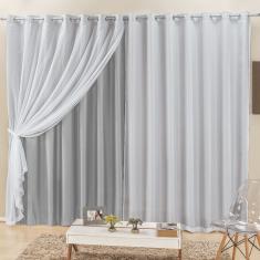 Cortina Elegance 4,00m x 2,50m Cinza Tecido Semi Blackout Com Voal Moderna