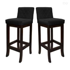 Kit 2 Banquetas Média para Bancada Tóquio Madeira Maciça Matelassê Suede Preto CCS