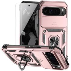 Capa para Google Pixel 9 Pro XL com capa de lente de câmera HD, camada dupla de nível militar, suporte de anel magnético testado contra quedas, suporte de suporte, capa protetora para celular para
