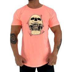 Camiseta Longline Manga Curta MXD Conceito Hardcore Skull, P, Laranja 