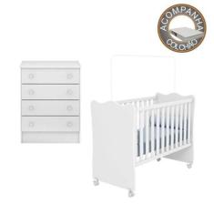 Quarto de Bebê Berço c/ Rodízios Colchão Light e Cômoda Doce Sonho Bra