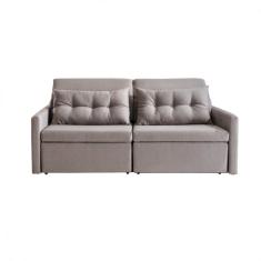 Sofá 3 Lugares Retrátil e Reclinável 216cm Em Linho Dimas Sofani Bege/imbuia