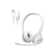 Headset com fio USB Logitech H390 com Almofadas Confortáveis, Controles de Áudio Integrado e Microfone com Redução de Ruído - Branco