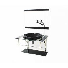 Gabinete Com Cuba Para Banheiro De Vidro 60Cm Inox - Preto