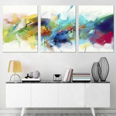 Quadro Abstrato Decorativo Colorido Moderno Sala 3 Peças