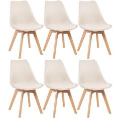 Kit 6 Cadeiras Com Assento Estofado Leda Creme