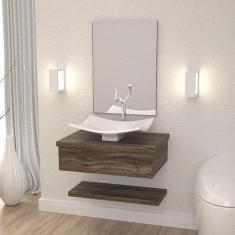 Conjunto para Banheiro Gabinete com Cuba F44 e Prateleira 605W Metrópole Compace Carvalho Dark