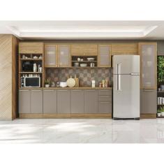 Cozinha Completa com 7 Peças 3 Gavetas Nogueira/Cinza