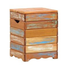 Banqueta Baú Ripado Madeira Maciça Com Pátina