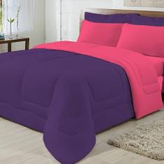 Edredom Dupla Face 100% Algodão Malha Queen Gran Moratta 01 Peça - Pink/ Roxo