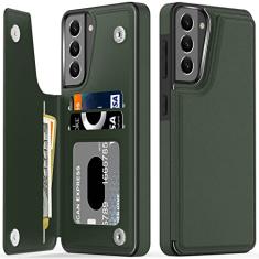 LETO Capa para Galaxy S21 Plus, capa carteira de couro flip de luxo com compartimentos para cartões e suporte para meninas e mulheres, capa protetora para celular 17 cm verde
