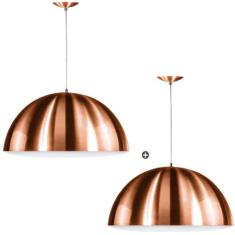 Kit 2 Lustres Pendente Meia Lua 40cm Alumínio New Cobre - MARRYLUZ