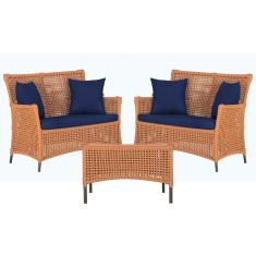 2 Sofá Área e Mesa Igapó Alumínio Pintura Marrom Corda Náutica Estofado Impermeável Almofada 10 Trama