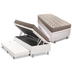 Cama Box Baú com Auxiliar Solteiro Kit D33 Confort Ultra Firme Euro Pillow Courano White Paropas