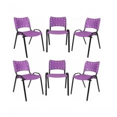 Kit 6 Cadeiras Iso Para Escola Escritório Comércio Roxo Base Preta