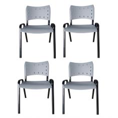 Kit 4 Cadeiras Iso Para Escola Escritório Comércio Cinza Base Preta