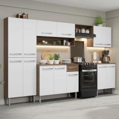 Armário de Cozinha Completa Emilly 13 Portas 1 Gaveta MDP 293cm Rustic e Branco com Pés Reguláveis
