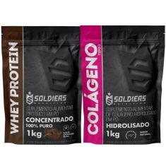 Kit: Whey Protein Concentrado 1Kg + Colágeno Hidrolisado 1Kg - 100% Importado - Soldiers Nutrition-Unissex
