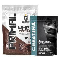 Kit: Whey Protein Primal 1Kg 100% Importado + Creatina Monohidratada 500g - Soldiers Nutrition-Unissex