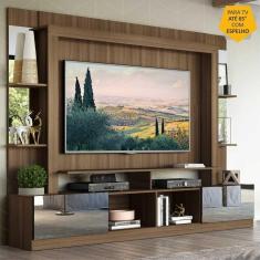 Rack Estante c/ Painel TV 65&quot; e Espelho Oslo Multimóveis Madeirado/Preto