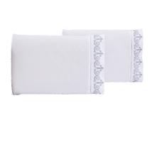 Jogo lençol Queen quarto casal bordado 3 peças branco cinza