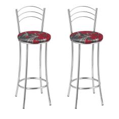 KIT 2 Banquetas Cromadas BC26-B E509 Cromado/Vermelho