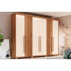 Guarda Roupa Casal 6 Portas e 4 Gavetas c/ Pés Norton Nature/Off White - Henn