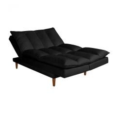 Sofá Cama Vancouver 3 Lugares Império Reclinável Casal Pés Madeira Suede Preto 381