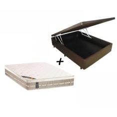 Cama Box Com Baú Casal Sintético Marrom + Colchão Castor Casal Molas P