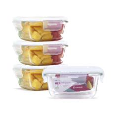 Kit Conjunto 4 Potes Vidro Hermético Tampa Plástico Marmita Mantimento