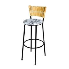 Banqueta Alta Para Cozinha Ratan Palha Preta Estofado Floral - Lamar D