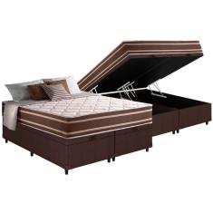 Cama Box Baú Queen: Colchão Molas Anjos Superlastic Duo Sono + Base crc Courano Brown(158x198)