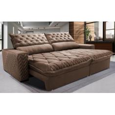 Sofá Retrátil e Reclinável 2,55m Molas Ensacadas Cama Inbox Spazus com Bordado 3d Velusoft Castor