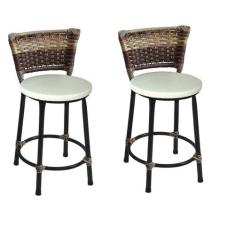 Kit 2 Banquetas Baixas Preta com Encosto Junco Capuccino Assento Branc