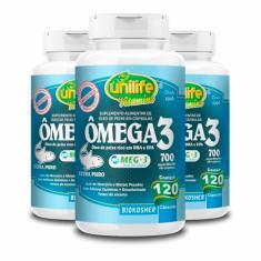 Kit 3 Ômega 3 Óleo de Peixe Unilife 120 Cápsulas 700mg