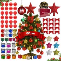 Árvore Natal Completa Pronta Enfeites Pisca Pisca 60cm Decorada 220V -