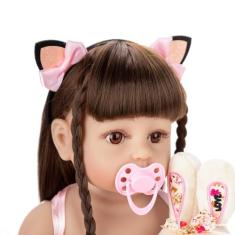 Bebe Boneca Reborn Menina Gatinha ou Girafa Corpo 100 Silicone 48cm Re