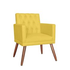 Poltrona Decorativa Pés Palito Nina Encosto Estilo Capitonê Amarelo - DS Estofados