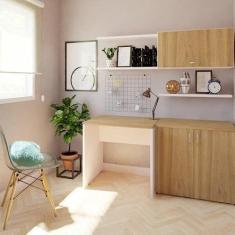 Mesa Reta Corp 25mm 90 cm Bramov Móveis Branco/Carvalho Mel