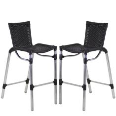 Kit 2 Banquetas Alumínio Fortaleza Alta Para Balcão Cozinha Bar Trama