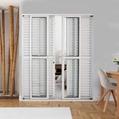 Porta Balcão de Alumínio 6 Folhas 210 x 180cm com Fechadura Linha 25 Esquadrias Bergame Branco